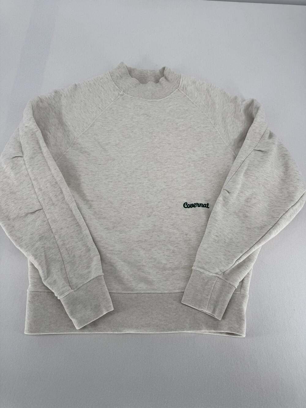 Covernat Mock Neck Sweatshirt Light Grey Melange Small Embroidered Logo